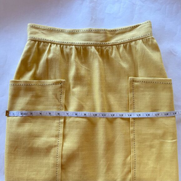 Anthro Cartonnier Well Pocket Contrast Stitch Textured Pencil Skirt in Yellow 6 - Picture 10 of 10